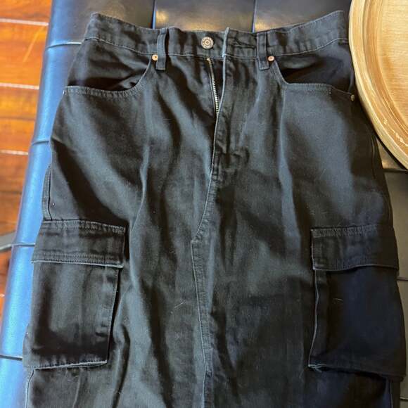 Sincerely Jules Retro Front Slit Cargo Jean Denim Maxi Skirt - Black Size 11/29 - Picture 1 of 6